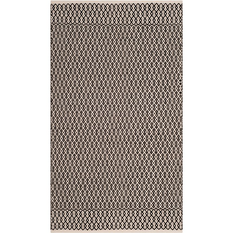 Ivory and Black Geometric Cotton 3' x 5' Area Rug