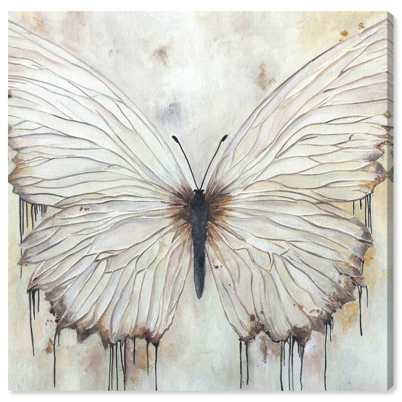 Neutral Beauty Chic Farmhouse Butterfly Canvas Wall Art, 12" x 12"