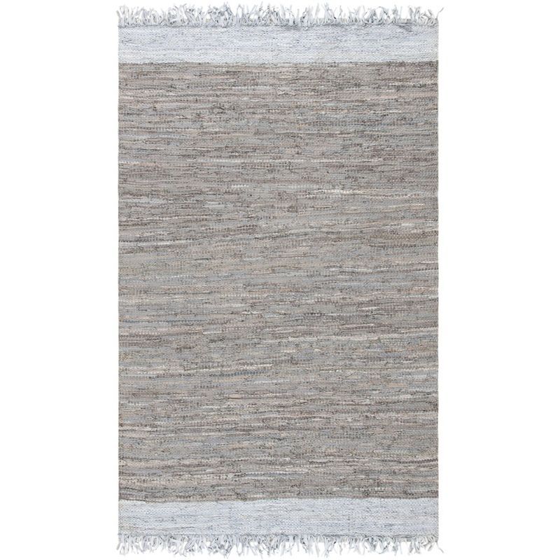 Handmade Light Grey and Taupe Leather Area Rug