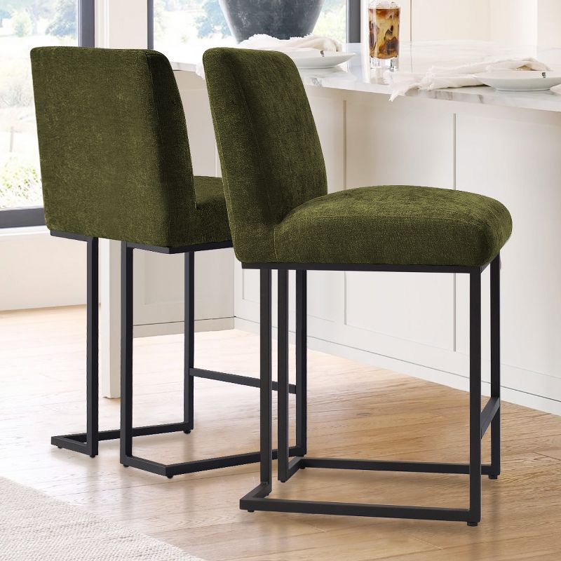 Green Metal Counter Height Stool with Sled Base, Set of 2