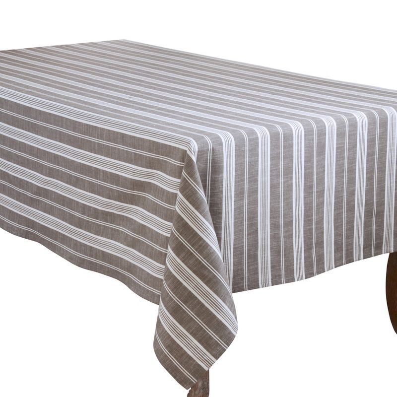 Taupe and Greige Striped Cotton Rectangular Tablecloth