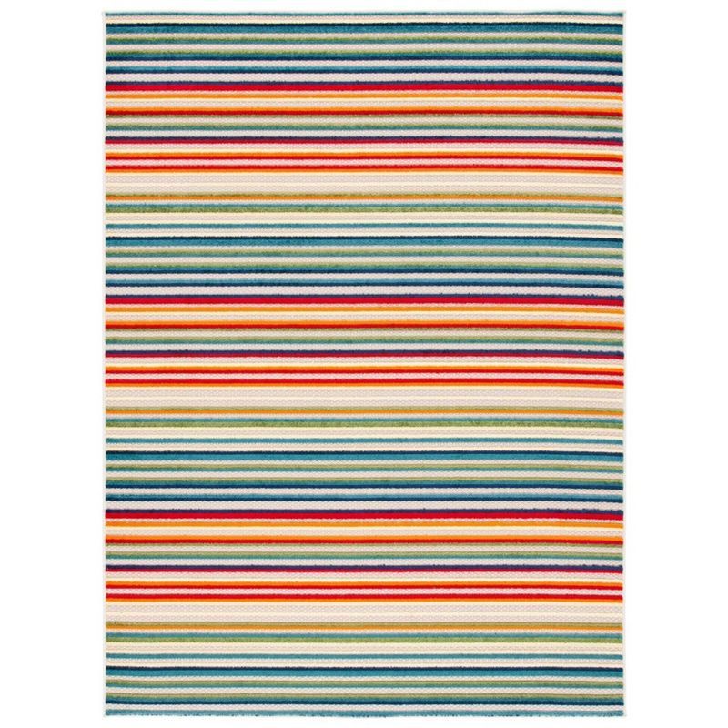 Ivory and Green Striped Synthetic Indoor/Outdoor Rug 4'5" x 6'5"