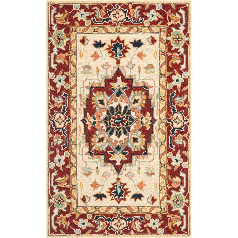 Chelsea Red and Ivory Floral Wool Area Rug