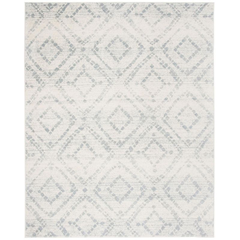 Ivory and Light Blue Geometric 8' x 10' Synthetic Area Rug