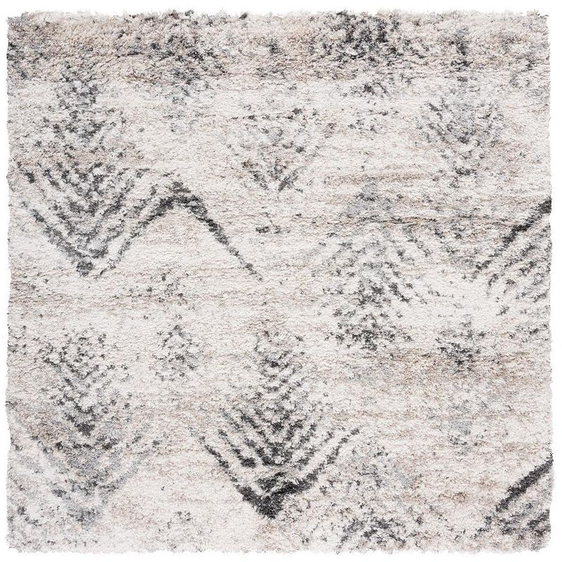 Gray Square Hand-knotted Shag Rug 59" Synthetic