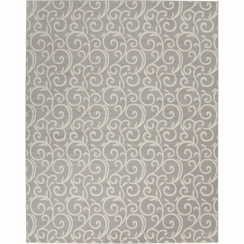 Grafix Abstract Garden Soft Grey Hand-Knotted Area Rug 7' x 10'