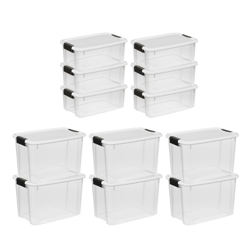 Clear Plastic Stackable Storage Bins with Latching Lids, 12-Pack