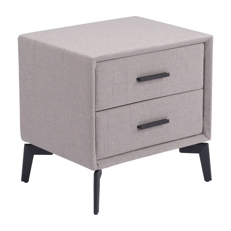 Gray Fabric and Metal Rectangular Side Table with Storage