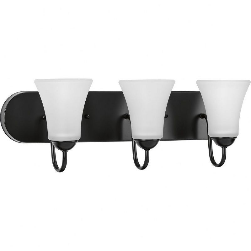 Matte Black Three-Light Bath Vanity with Etched Glass Shades