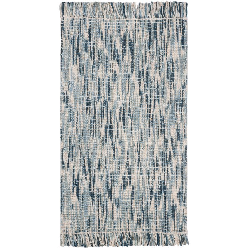 Hand-Knotted Blue/Ivory Jute 3' x 5' Easy Care Area Rug