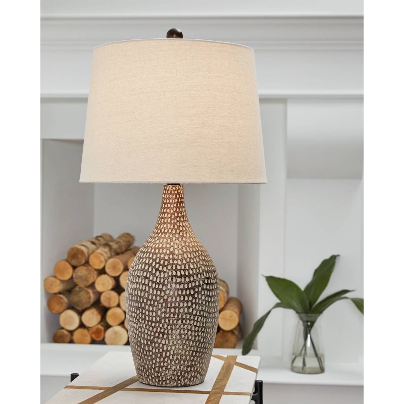 Gray and Brown 26.5" Polyresin Table Lamp Set with Drum Shade