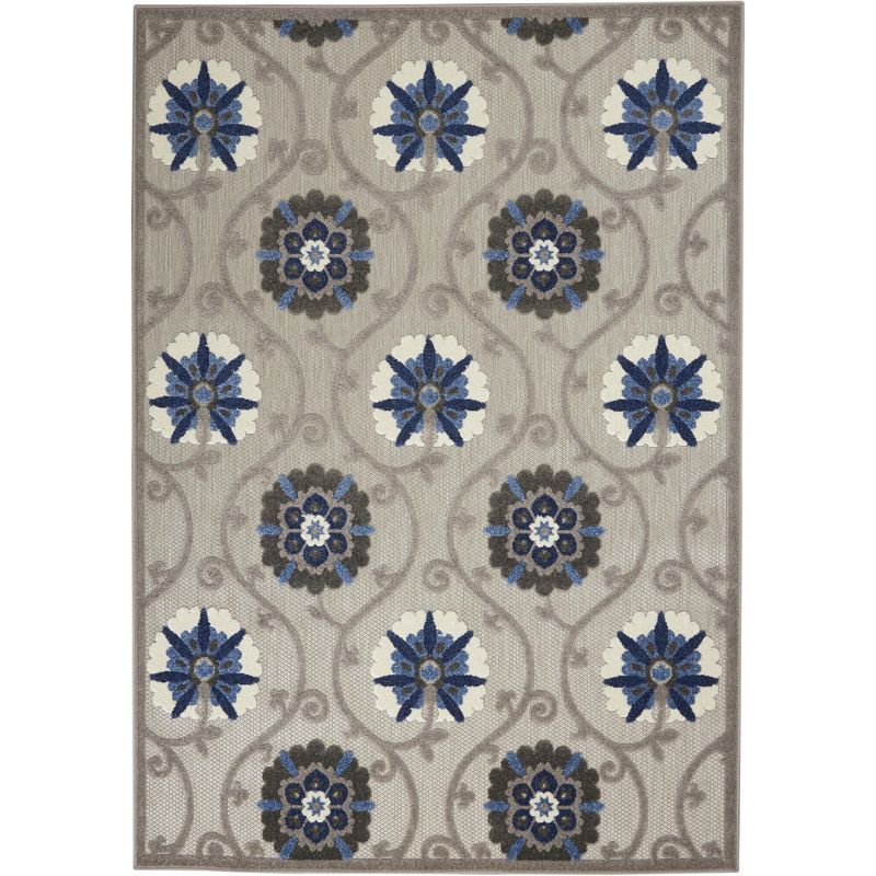 Aloha Floral Blue/Grey 3'6" x 5'6" Synthetic Area Rug