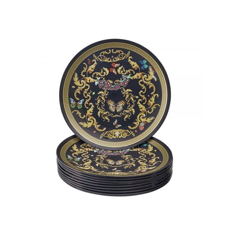 Black and Gold Butterfly Garden Plastic Dinner Plates Set