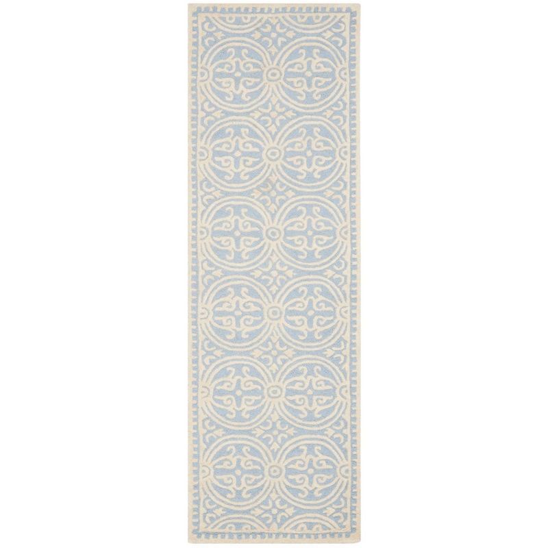 Light Blue and Ivory Hand-Tufted Wool Runner Rug