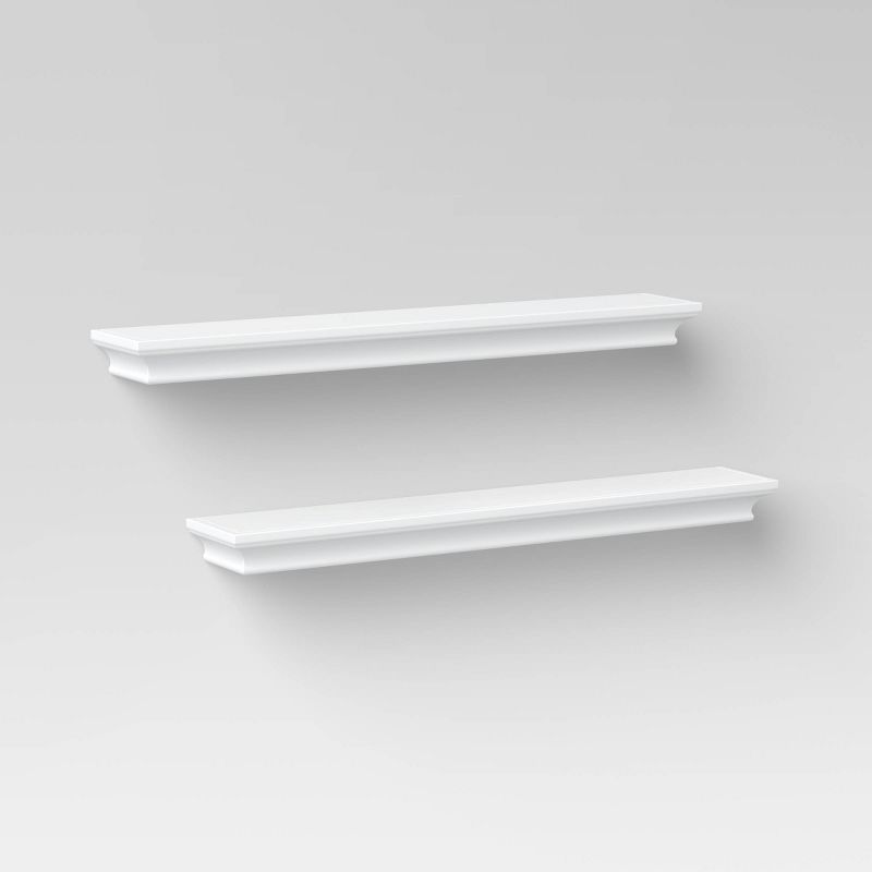 White Wood Floating Wall Shelves Set of 2