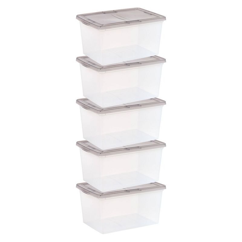 Clear Stackable Plastic Storage Bins with Lids, 58 Quart, Set of 5