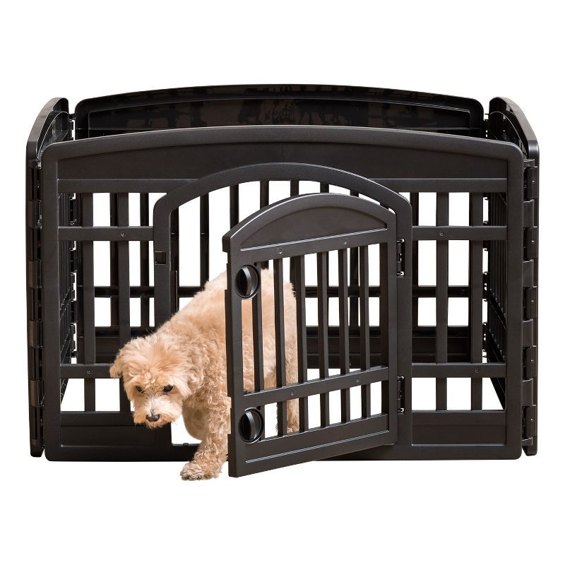 Black 24"H Foldable Plastic Pet Playpen with Door