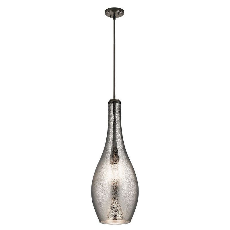 Everly 29.5" Teardrop Pendant with Mercury Glass and Bronze Finish