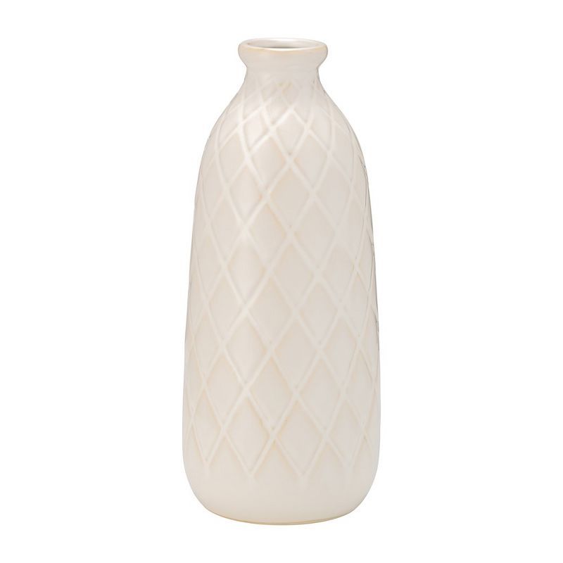 Ivory Beige 12" Ceramic Plaid Textured Vase