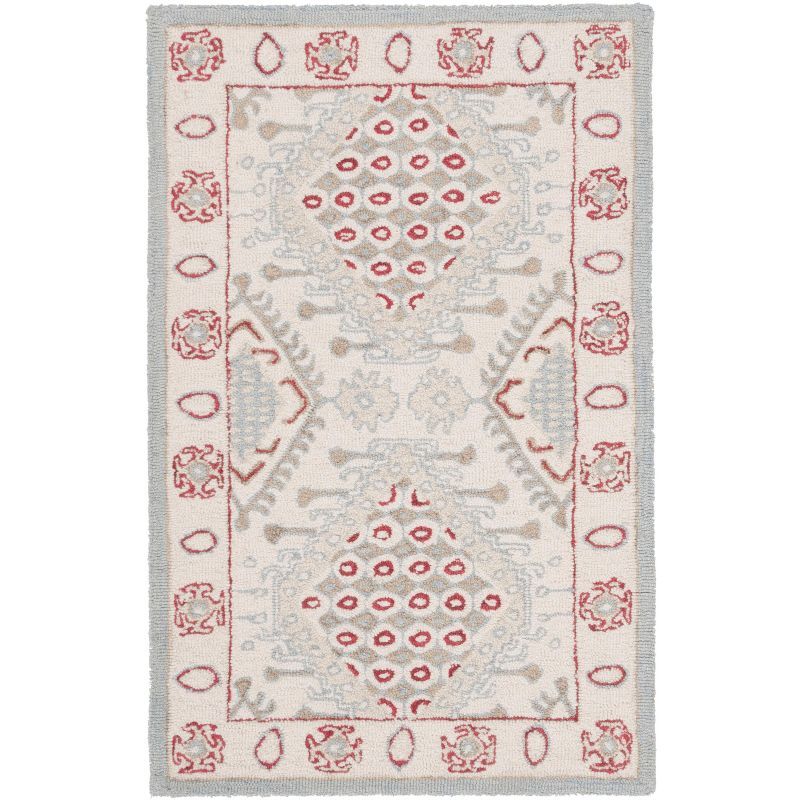 Ivory and Red Hand-Tufted Wool Area Rug, 2'6" x 4'