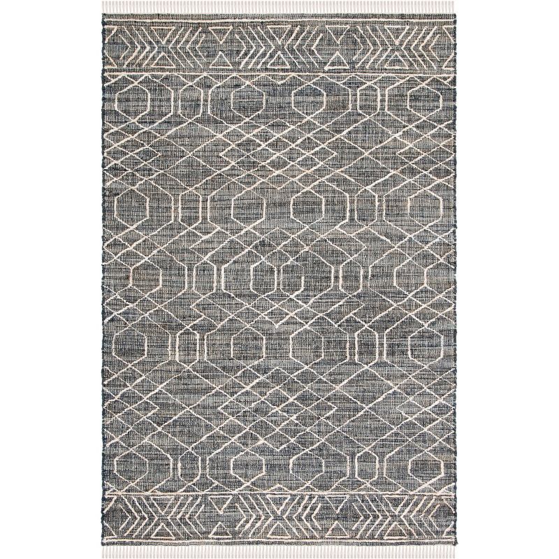 Handmade Black Cotton 4' x 6' Geometric Area Rug