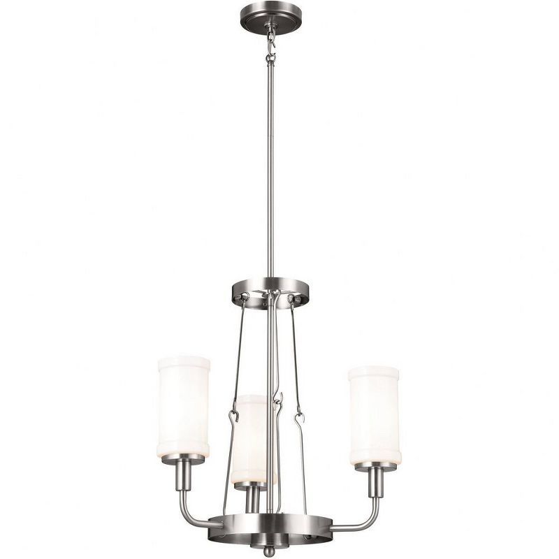 Classic Pewter Mini Chandelier with White Cylinder Shades