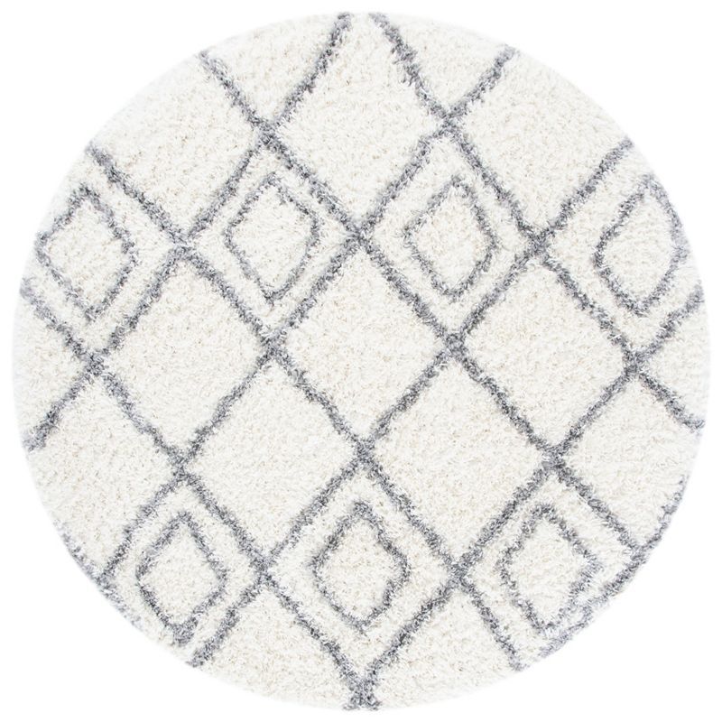 Ivory and Light Grey Round Diamond Shag Area Rug