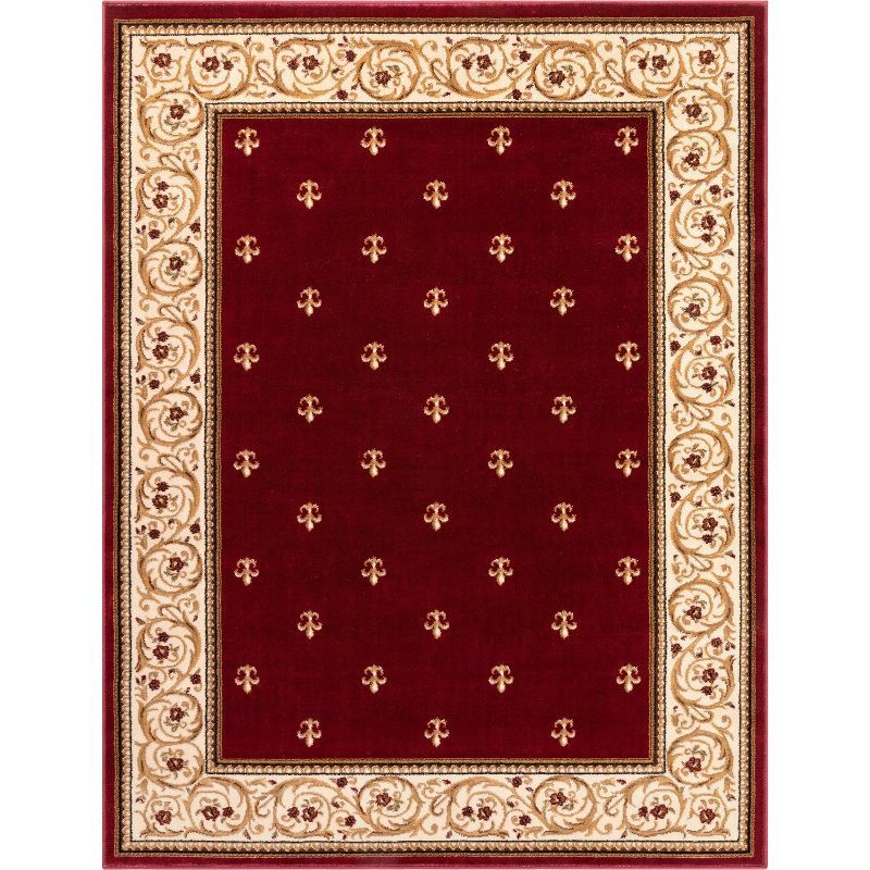 Fleur de Lis Red Synthetic 5'3" x 7' Area Rug