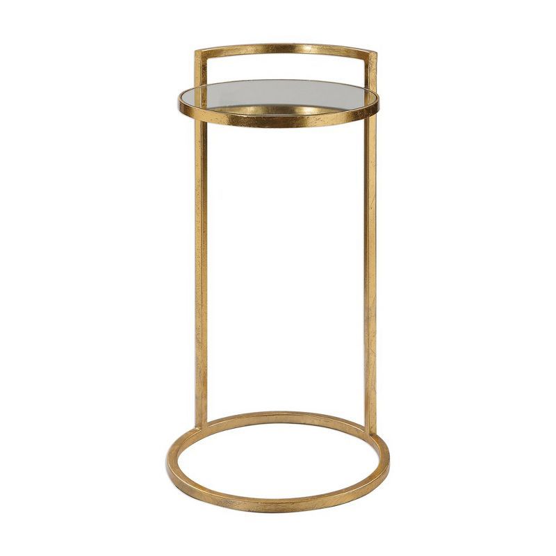 Gold Mirrored Round Metal and Wood Accent Table