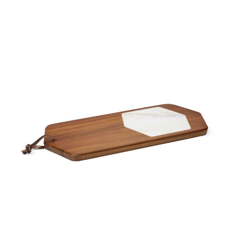 Chevron Acacia Wood and Marble Cutting Board, 17 Inch