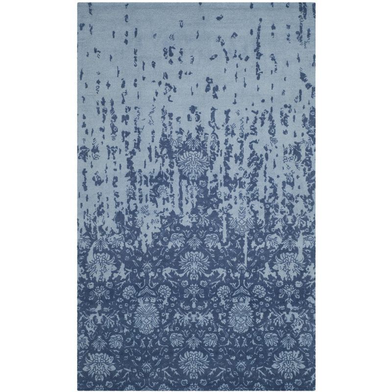 Handmade Blue and Dark Blue Tufted Wool Area Rug, 4' x 6'