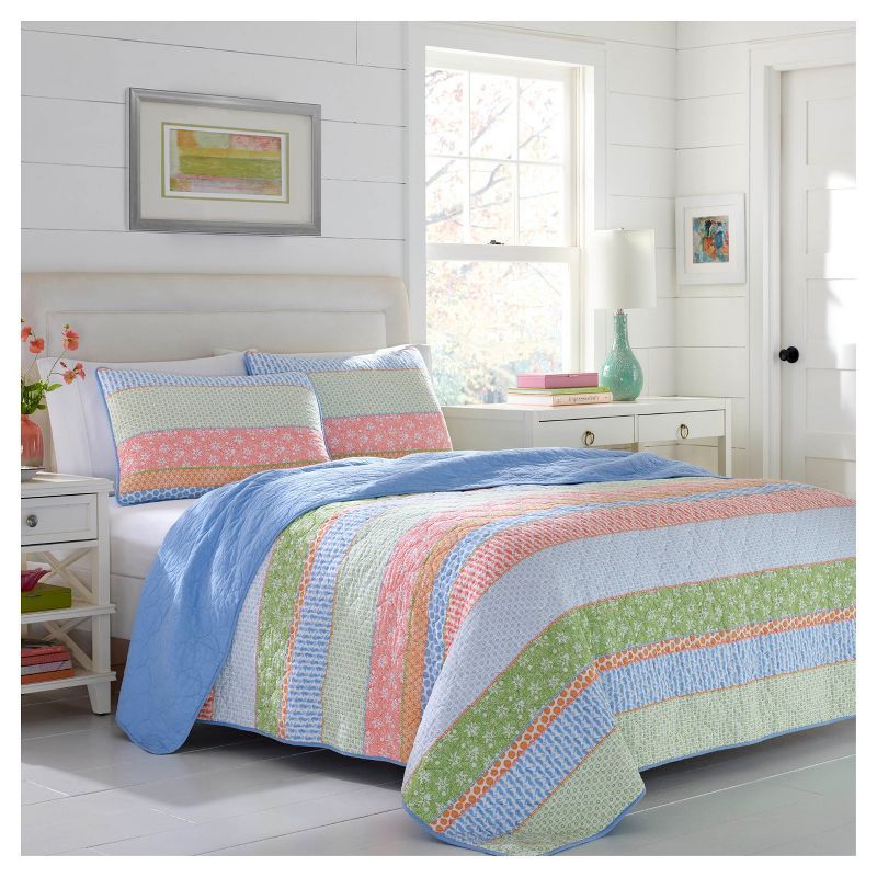 Bohemian Bliss Reversible Cotton Quilt Set in Chambray Blue, Full Size