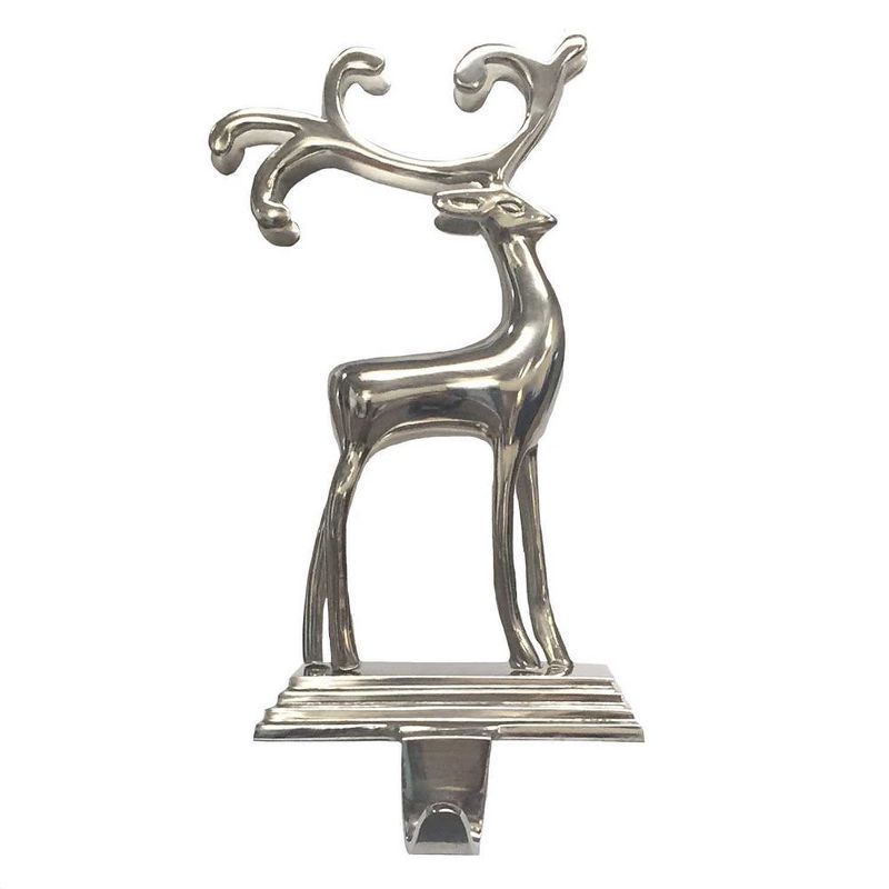 Silver Reindeer Christmas Stocking Holder with Dramatic Antlers