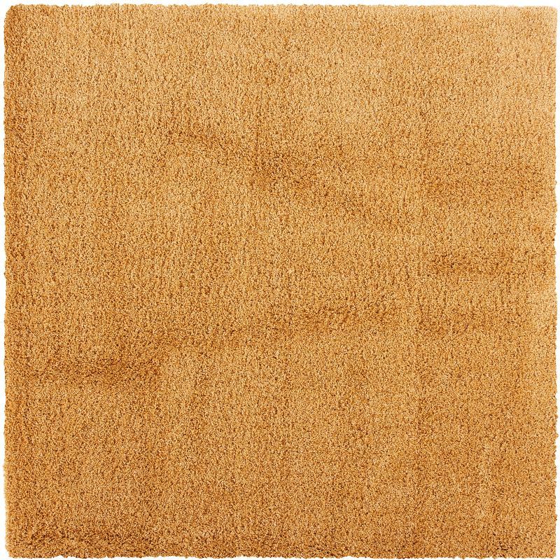 Gold 4' Square Shag Synthetic Non-Slip Area Rug