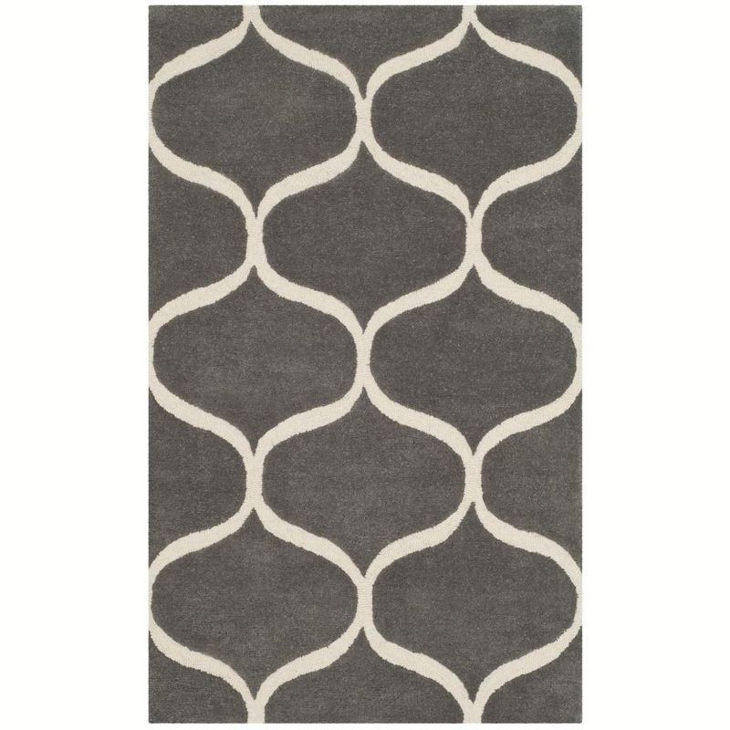 Handmade Dark Grey and Ivory Wool Area Rug, 3' x 5'