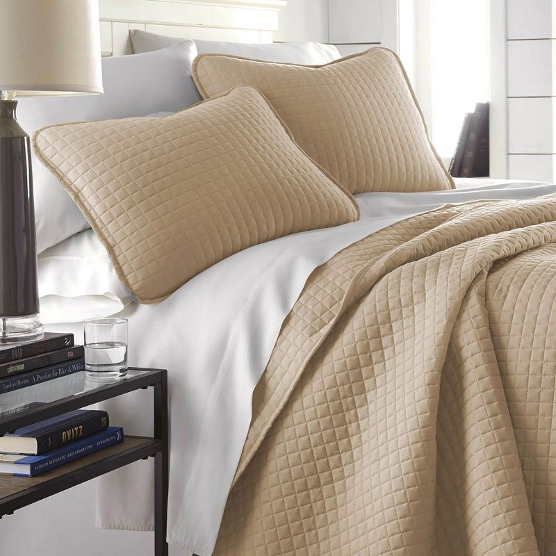 Taupe Twin Microfiber Quilt Set with Pillow Sham