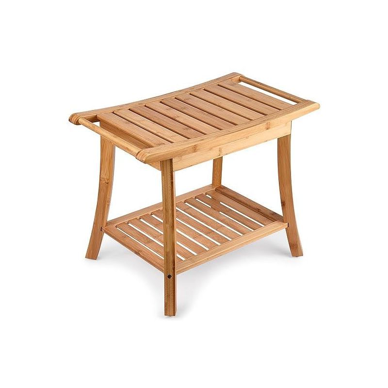 Tranquil Bamboo Shower Bench with Storage Shelf, Natural Finish