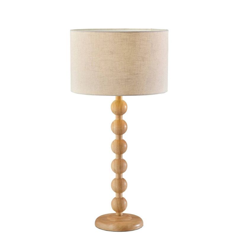 Natural Wood Table Lamp with Linen Drum Shade and 3-Way Switch