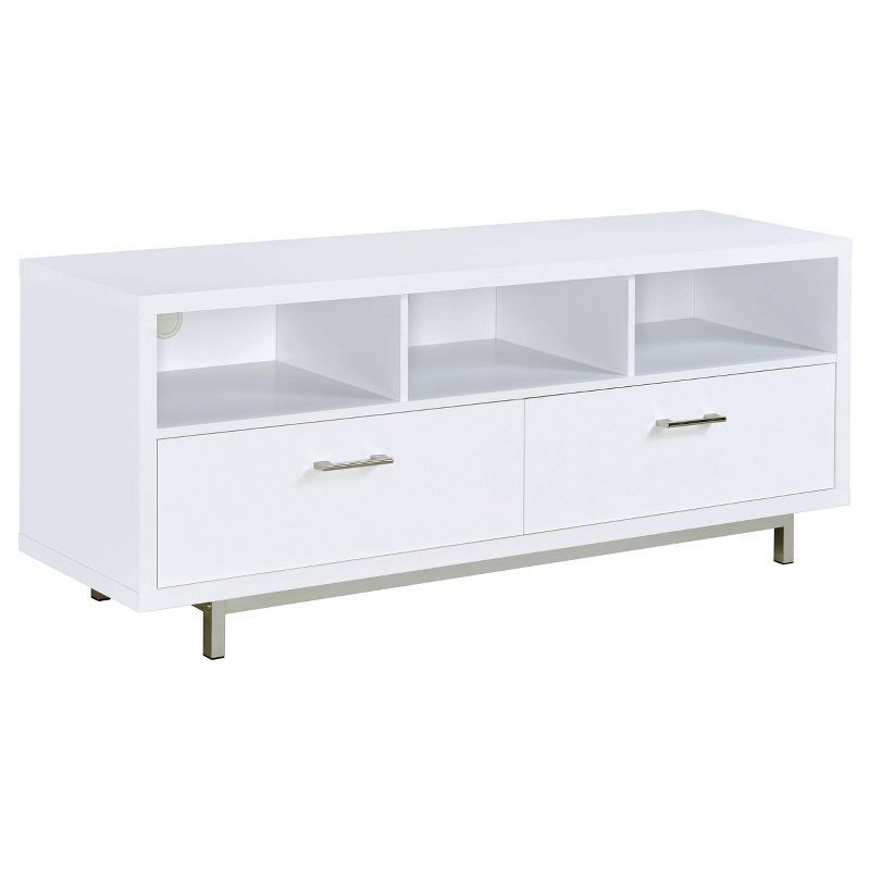 White Modern TV Stand with 2 Drawers and Shelves