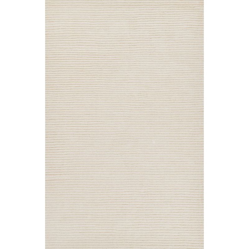 Handmade White Wool Rectangular Area Rug with Cotton Backing