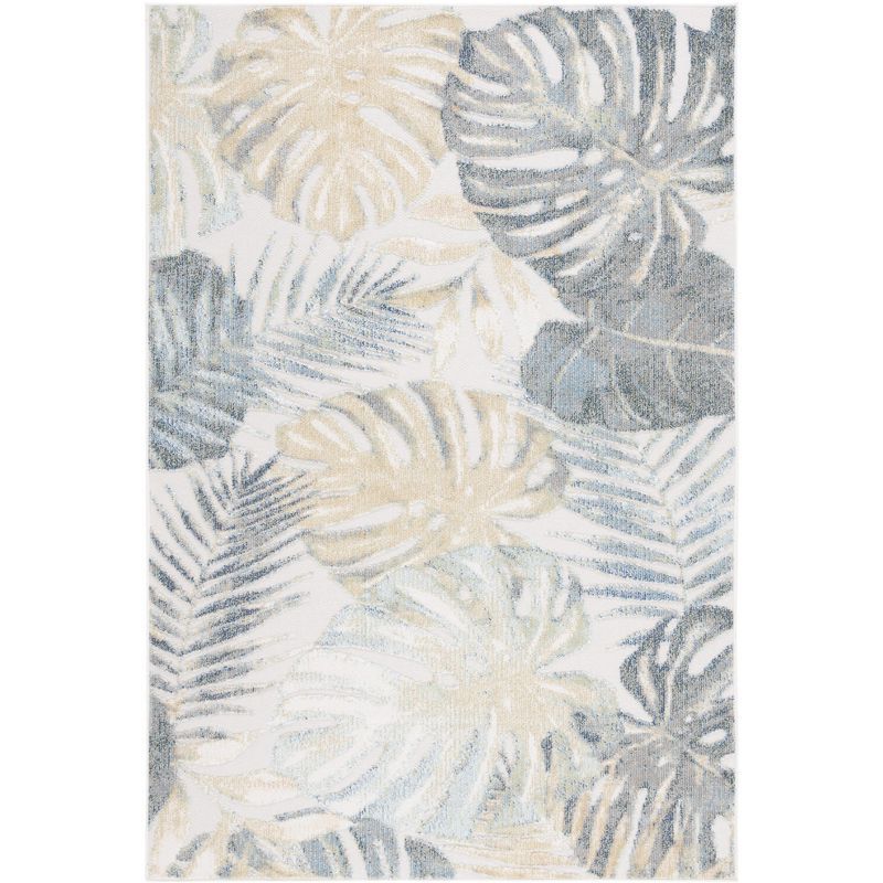 Light Green and Ivory Floral Synthetic Area Rug