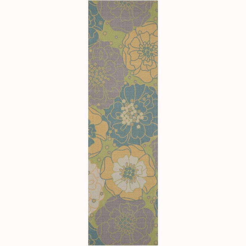 Floral Bliss Green Synthetic 2'3" x 8' Indoor/Outdoor Area Rug