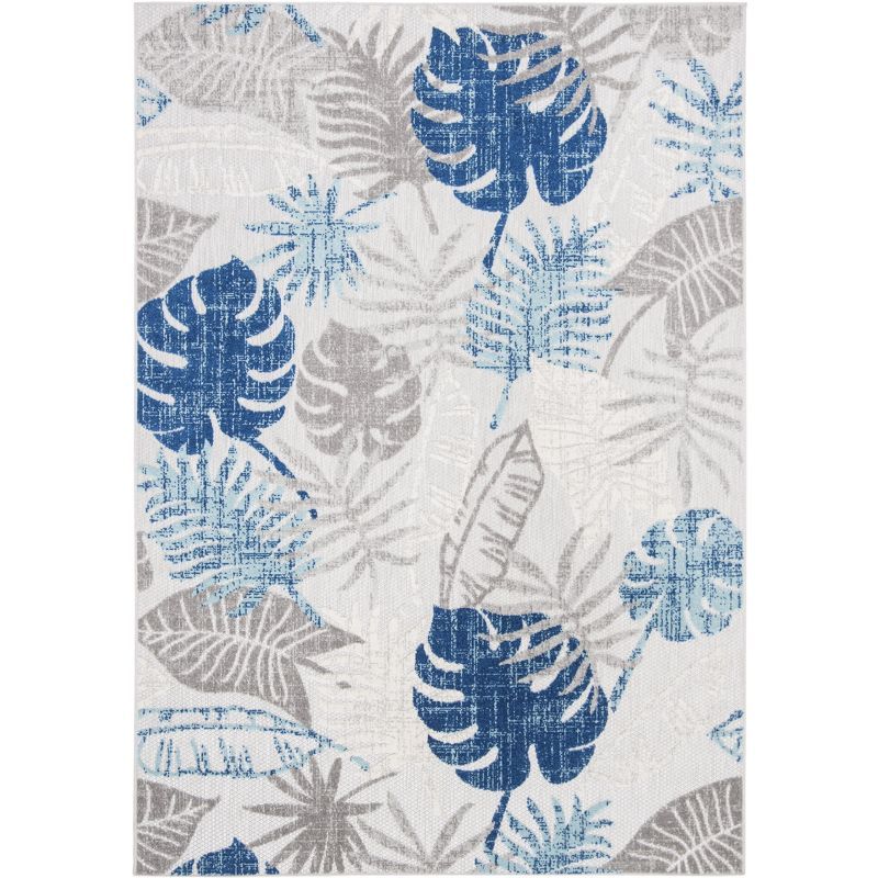 Grey and Blue Floral Synthetic 9' x 12' Area Rug
