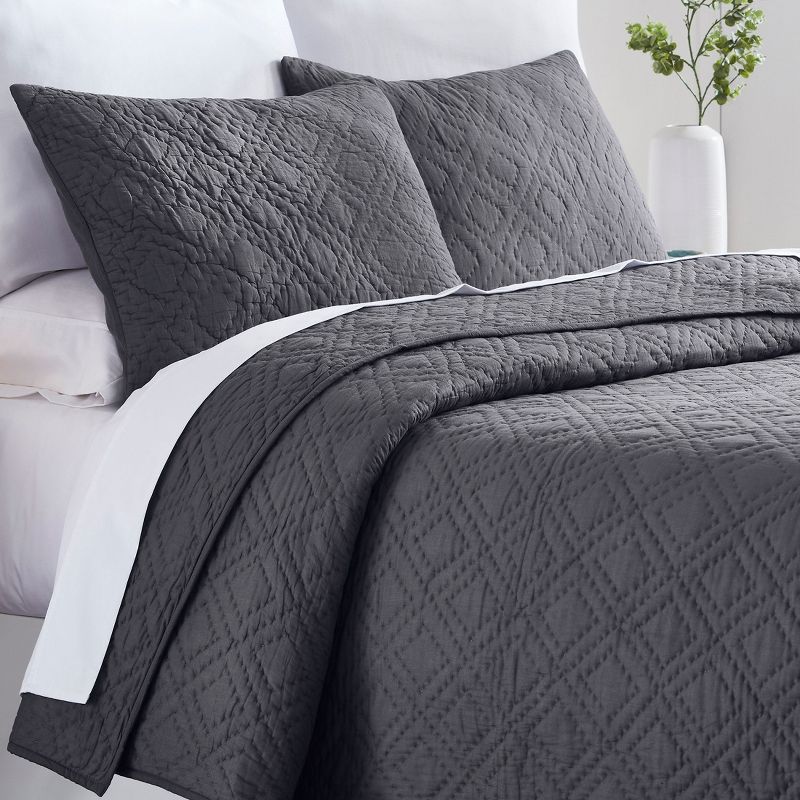 Handcrafted Charcoal Cotton Full Quilt Set with Shams