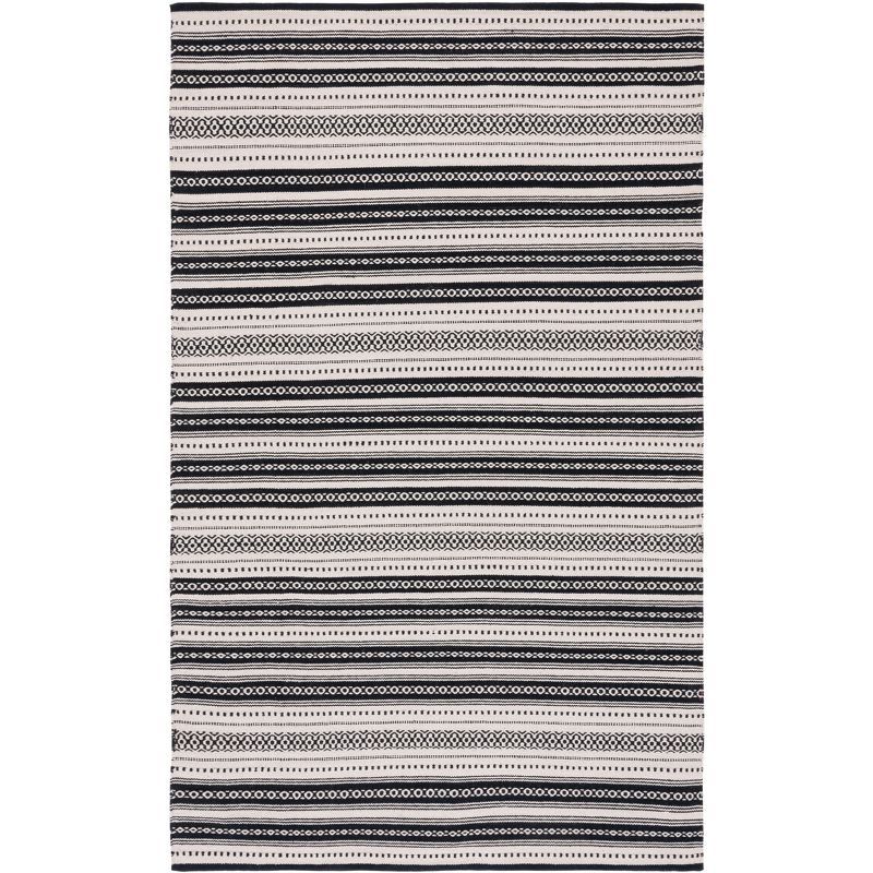 Black and Ivory 4' x 6' Handmade Cotton Area Rug