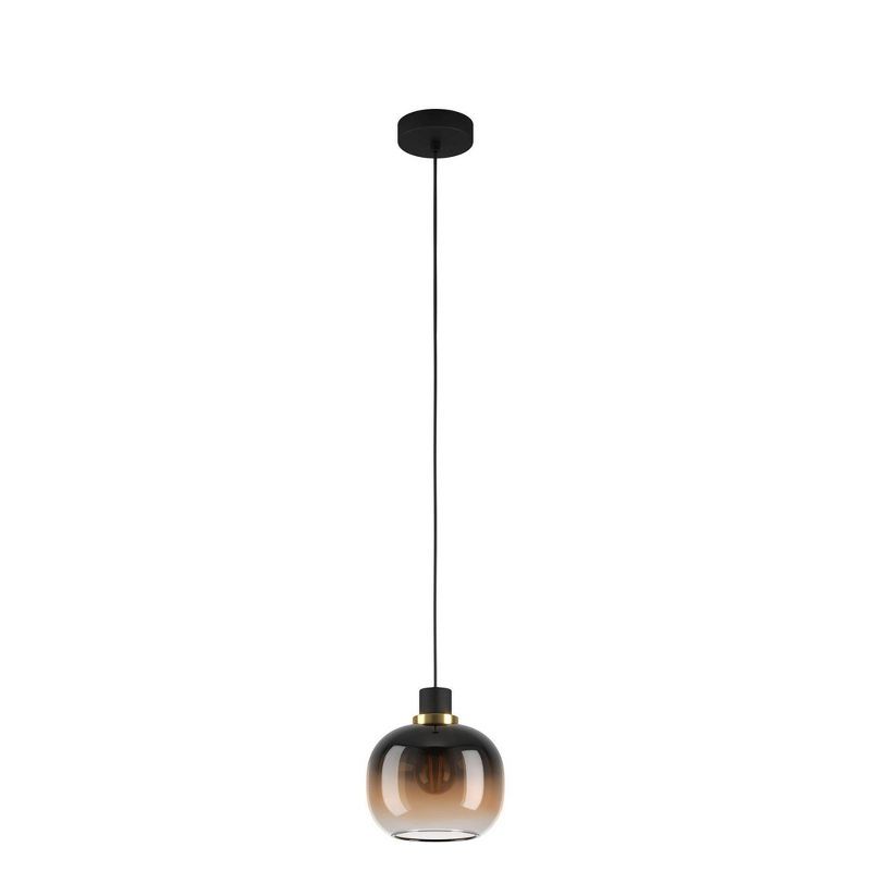 Mini Black Pendant Light with Amber Glass Shade