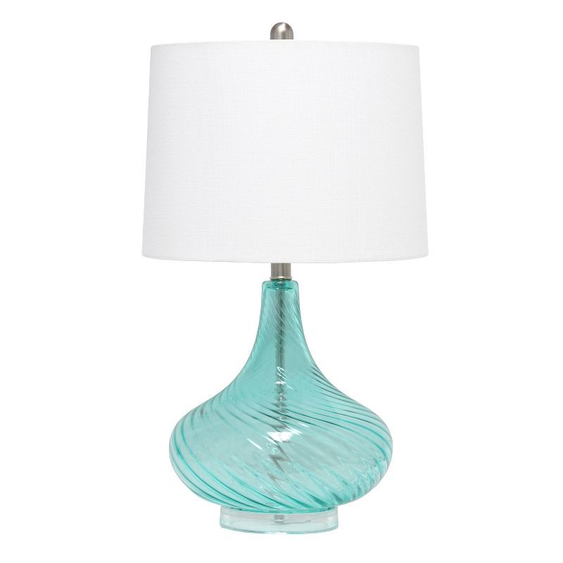 Light Blue Glass Gourd Table Lamp with White Fabric Shade