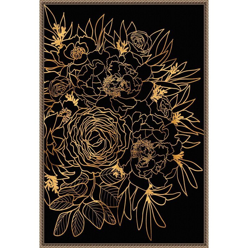 Gold and Black Beaded Framed Botanical Canvas Print