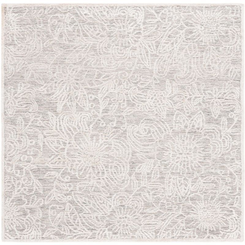 Grey and Ivory Hand-Tufted Wool Square Area Rug