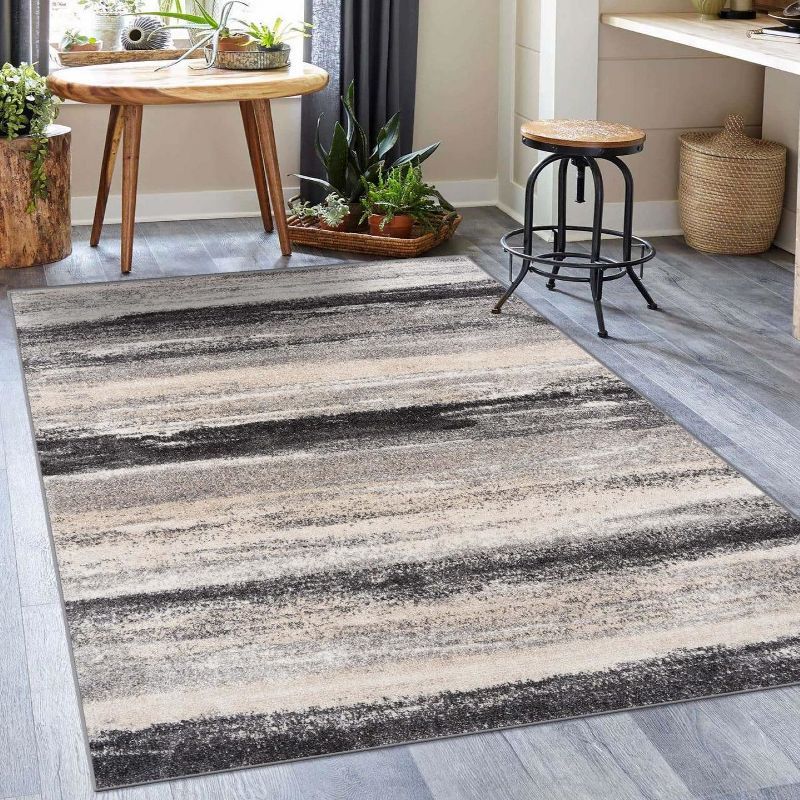 Gray Abstract Stripe Easy Care Area Rug 2' x 7'